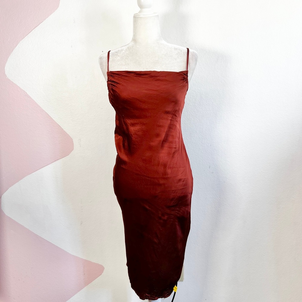 Stark X Brown Satin Midi Dress Sz XS Feminine Romantic Going Out Lola‎ Dress
